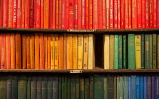 Colorful books on a bookshelf