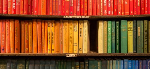 Colorful books on a bookshelf