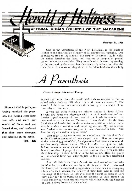 Title Page of Herald of Holiness - October 24, 1956
