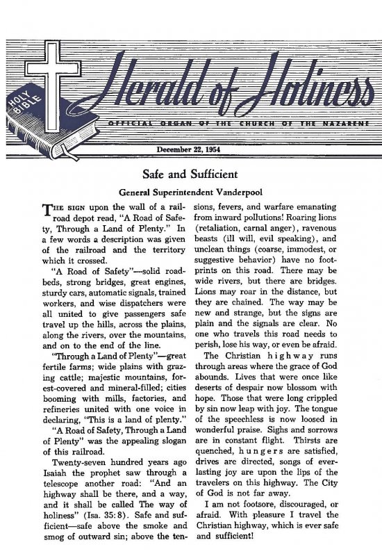 Title Page of Herald of Holiness - December 22, 1954