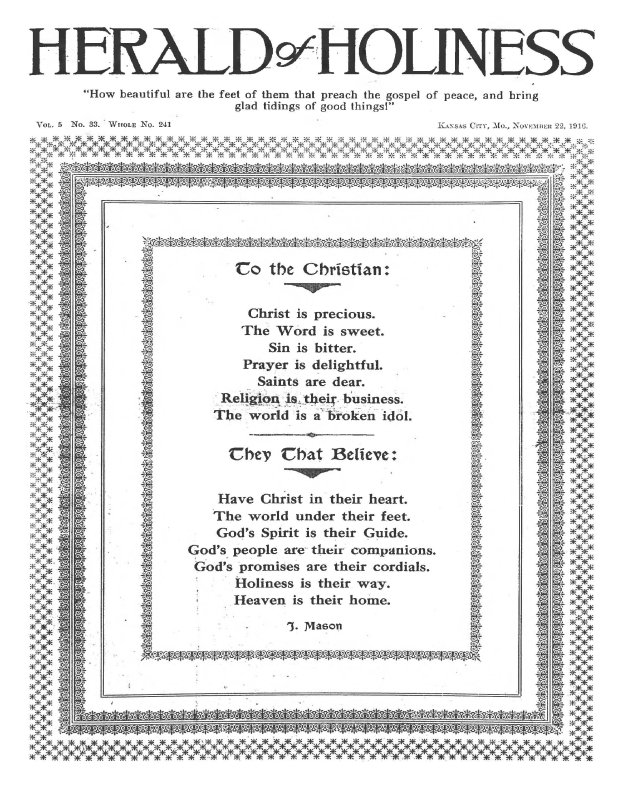 Title Page of Herald of Holiness - November 22, 1916