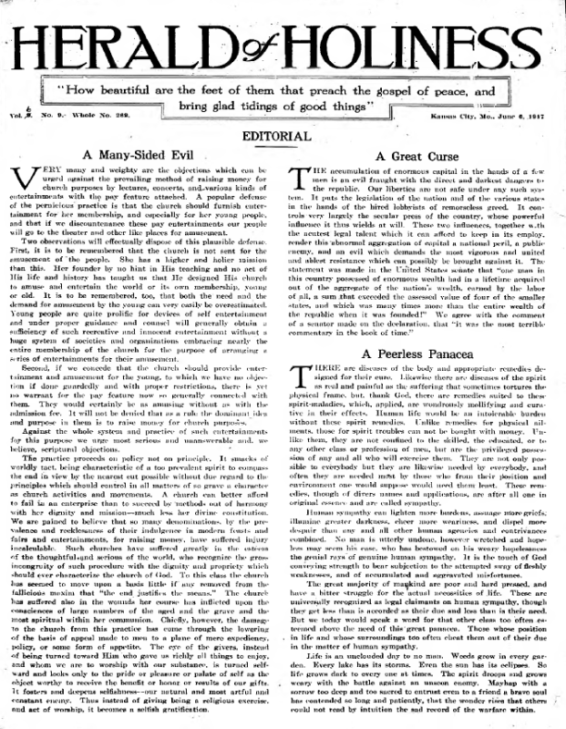 Title Page of Herald of Holiness - June 6, 1917