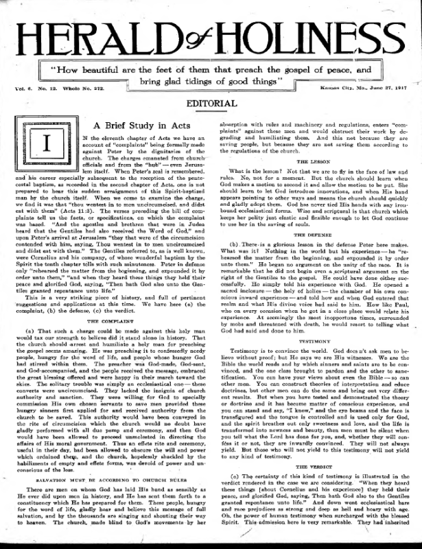 Title Page of Herald of Holiness - June 27, 1917