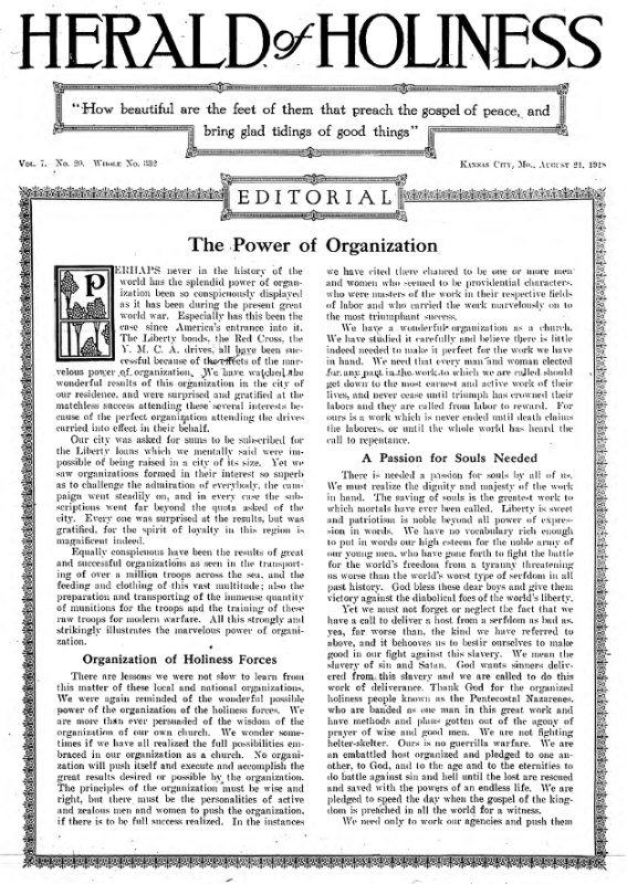 Title Page of Herald of Holiness – August 21, 1918