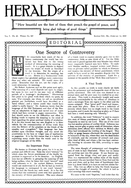Title Page of Herald of Holiness - February 12, 1919