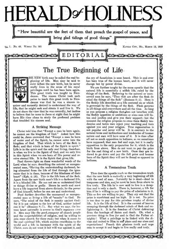 Title Page of Herald of Holiness - March 12, 1919