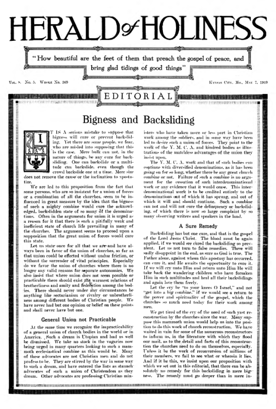 Title Page of Herald of Holiness - May 7, 1919