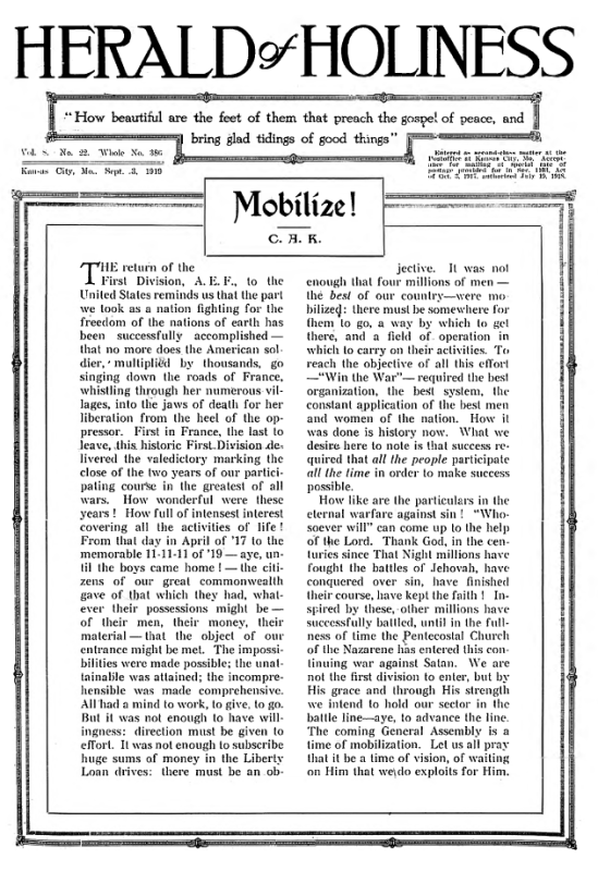 Title Page of Herald of Holiness - September 3, 1919