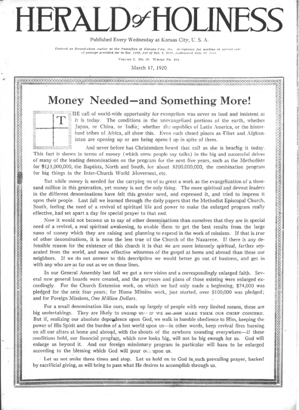 Title Page of Herald of Holiness - March 17, 1920