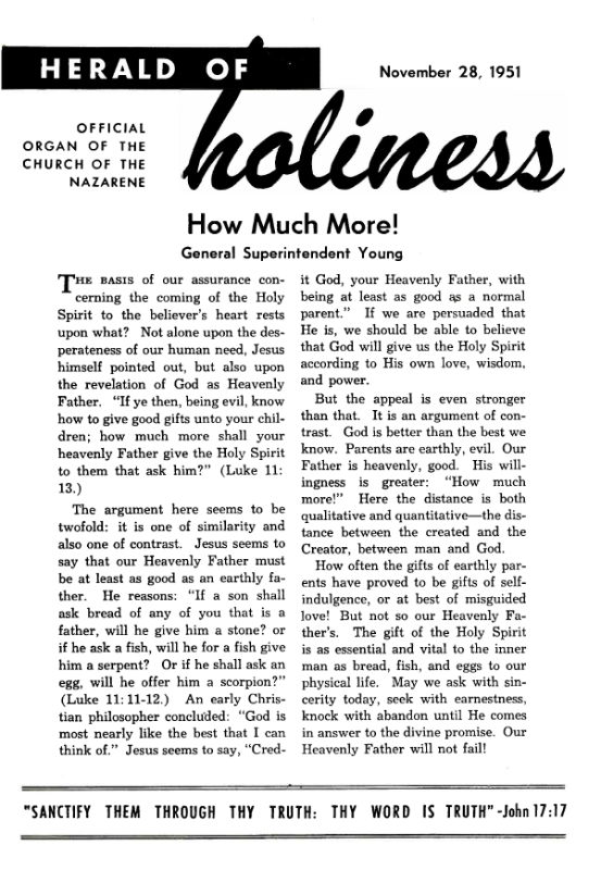 Title Page of Herald of Holiness - November 26, 1951