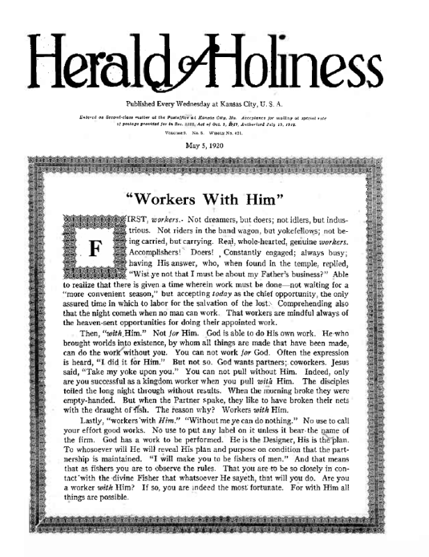 Title Page of Herald of Holiness - May 5, 1920