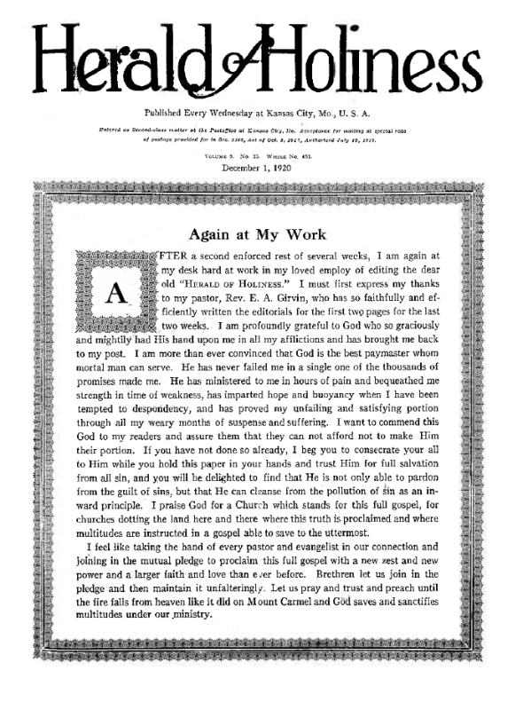Title Page of Herald of Holiness - December 1, 1920