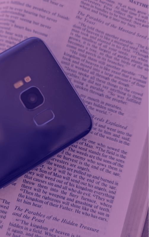English Bible with Cell Phone Purple