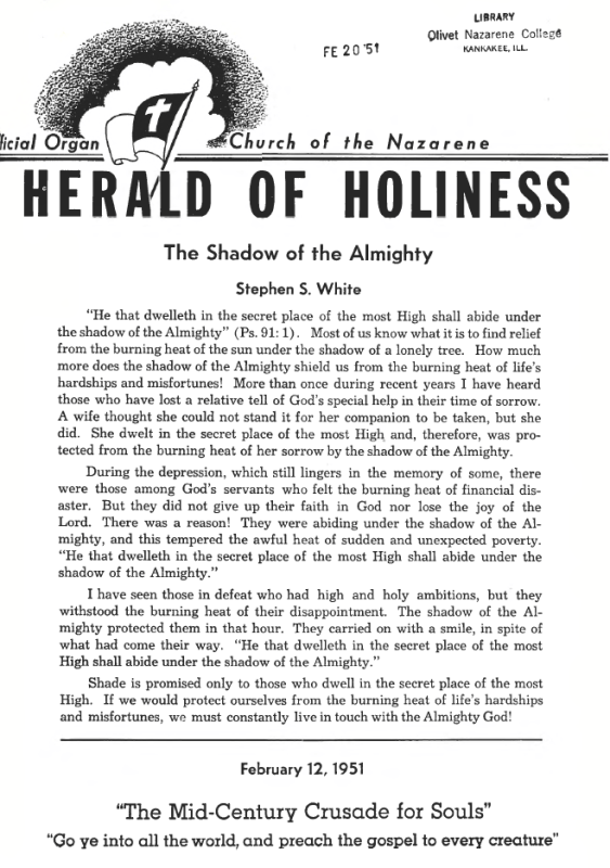 Title Page of Herald of Holiness - February 12, 1951