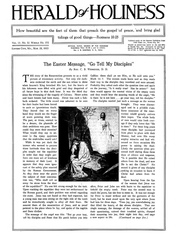 Front page of Herald of Holiness - March 28, 1923