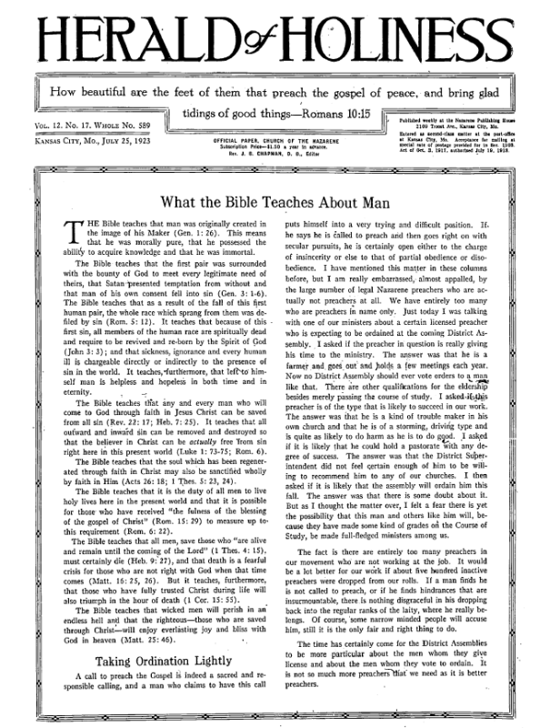 Front page of Herald of Holiness - July 25, 1923