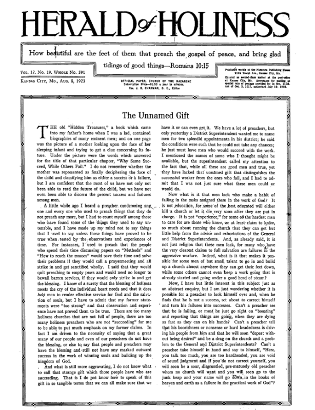 Front page of Herald of Holiness - August 8, 1923