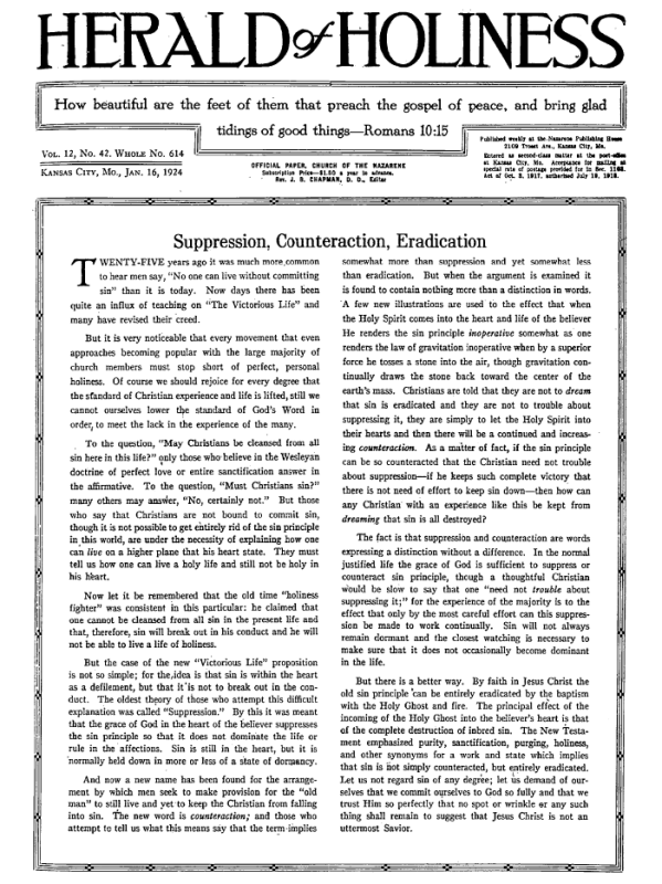 Front page of Herald of Holiness - January 16, 1924
