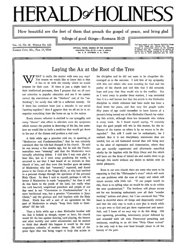 Front page of Herald of Holiness - September 6, 1922