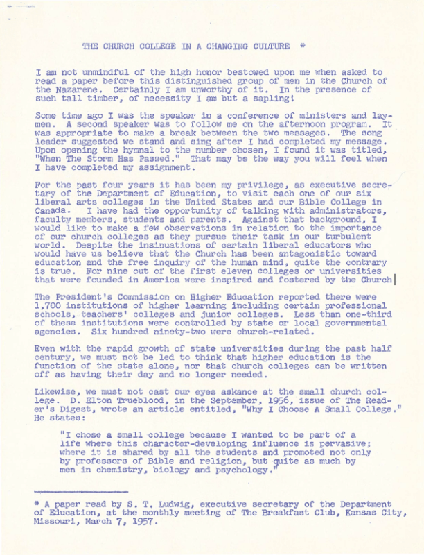 The Church College in a Changing World