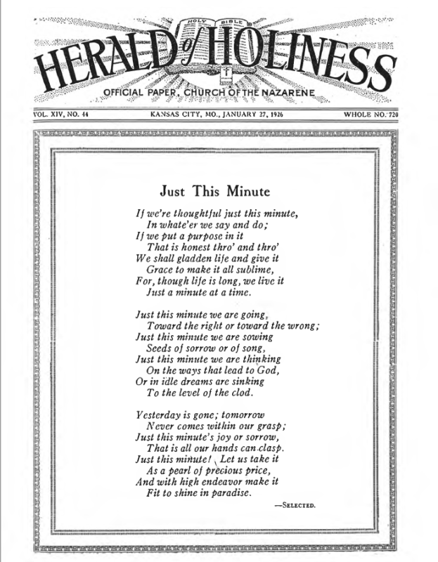 Front page of Herald of Holiness - January 27, 1926