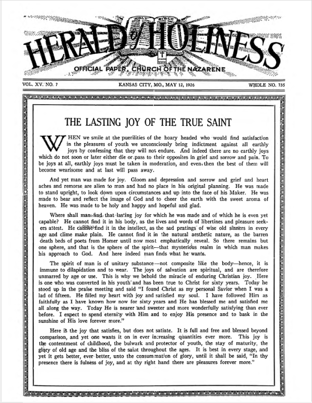 Front page of Herald of Holiness - May 12, 1926