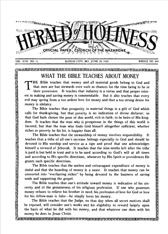 Front page of Herald of Holiness - June 20, 1928