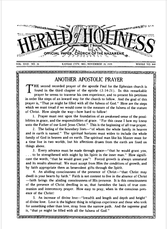Front page of Herald of Holiness - November 28, 1928