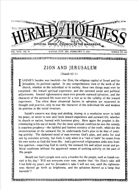 Front page of Herald of Holiness - February 27, 1929