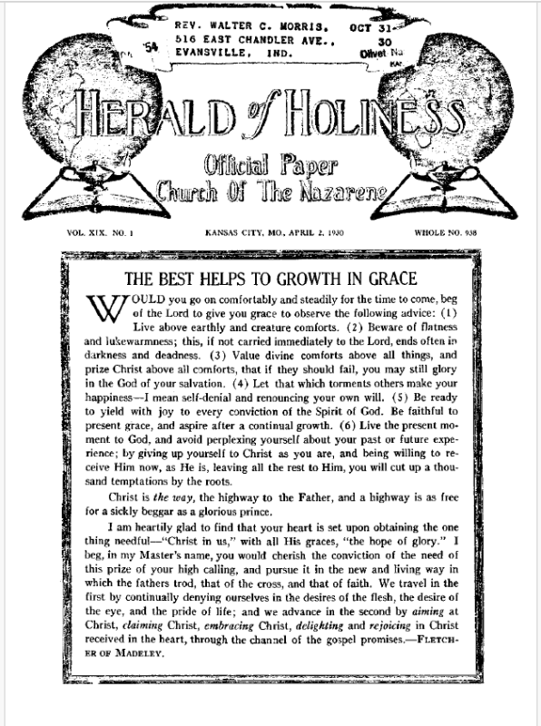 Front page of Herald of Holiness - April 2, 1930