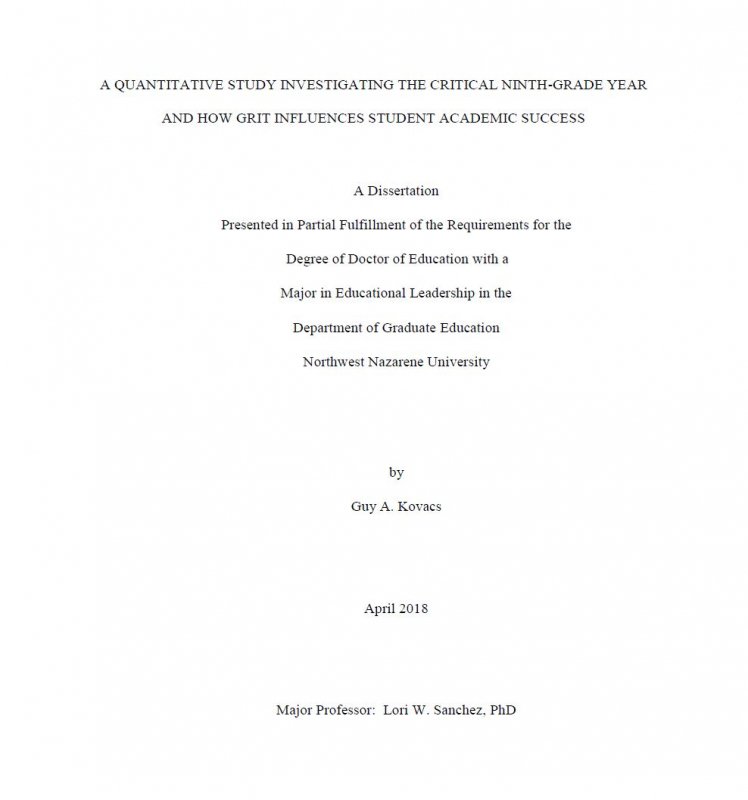 A quantitative study investigating the critical ninth-grade year and how grit influences student academic success